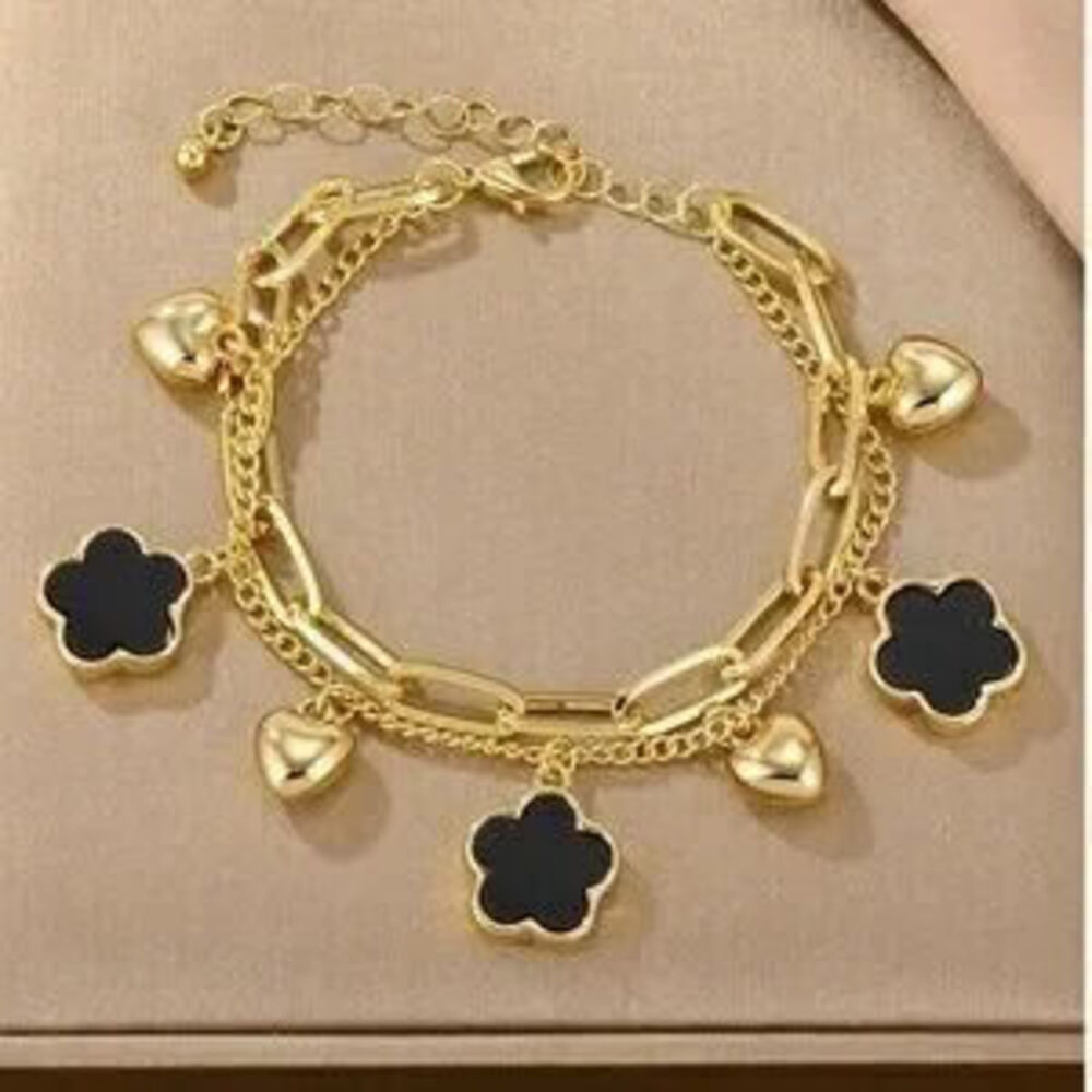 Luxe Gold Tone Heart Multilayer Chain bracelet